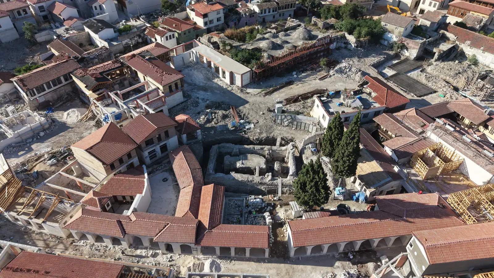 Hatay Antakya Yeni Camii restorasyon şantiyesi hava görünümü